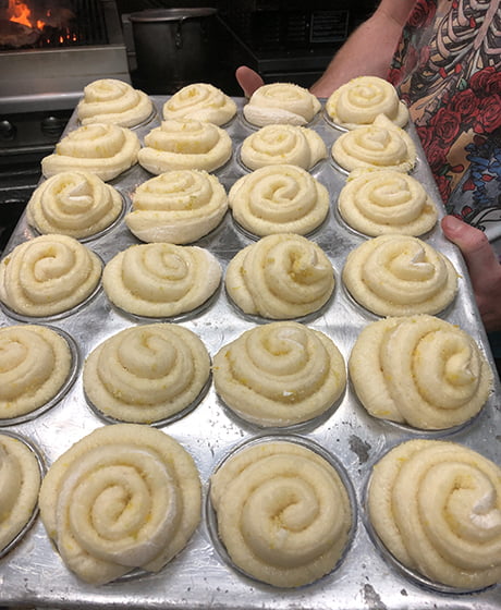 Rolls ready for the oven in Morrisons' kitchen