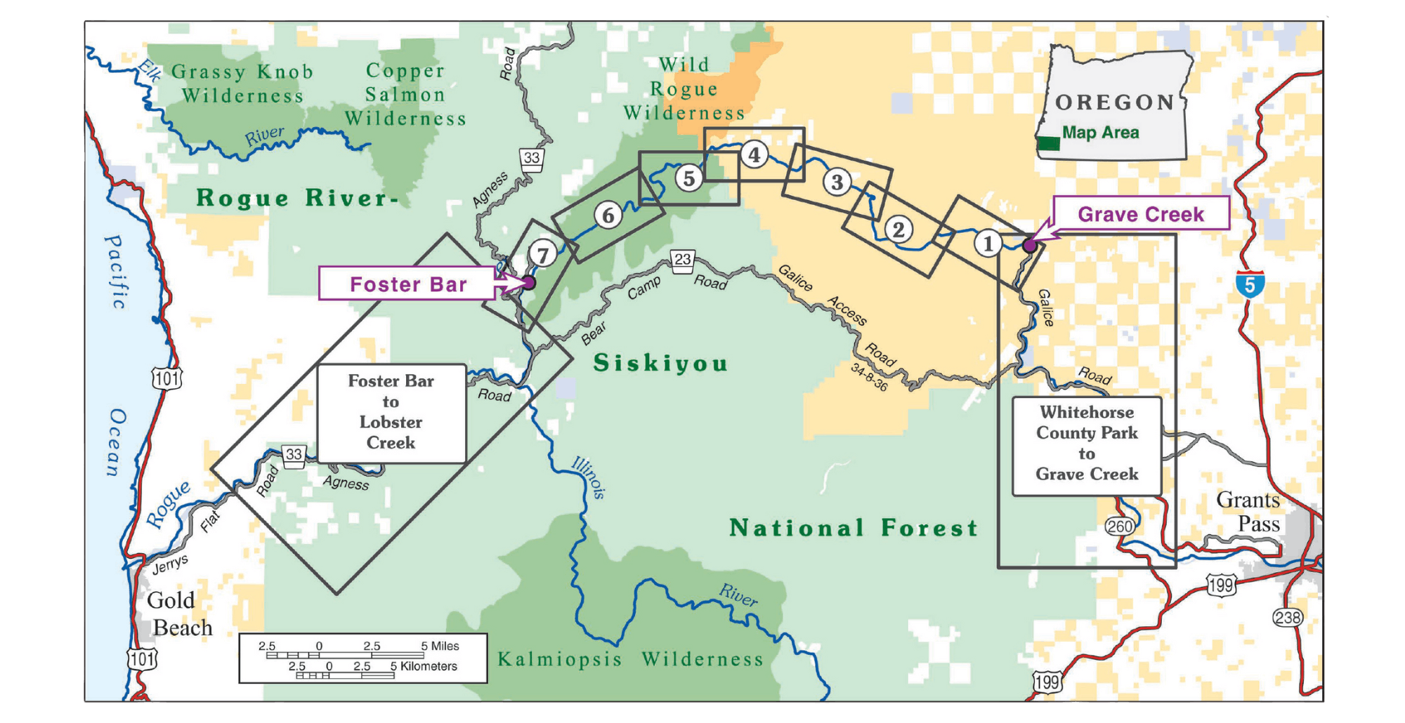 a map of the recreation section of the Rogue River