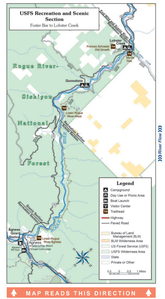 a map of the lower section of the Rogue River